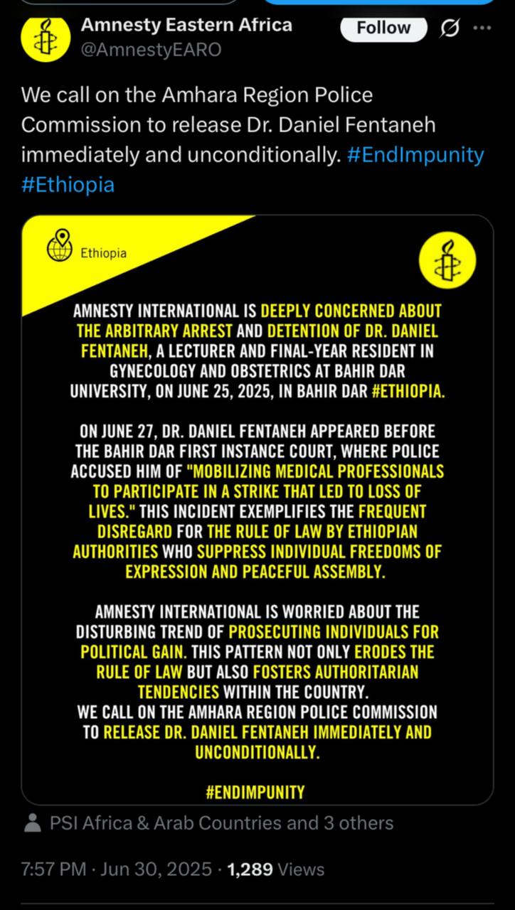 1939729913868951713  Justice for Dr Daniel ‼️ Justice for Health Care Professionals of Ethiopia!